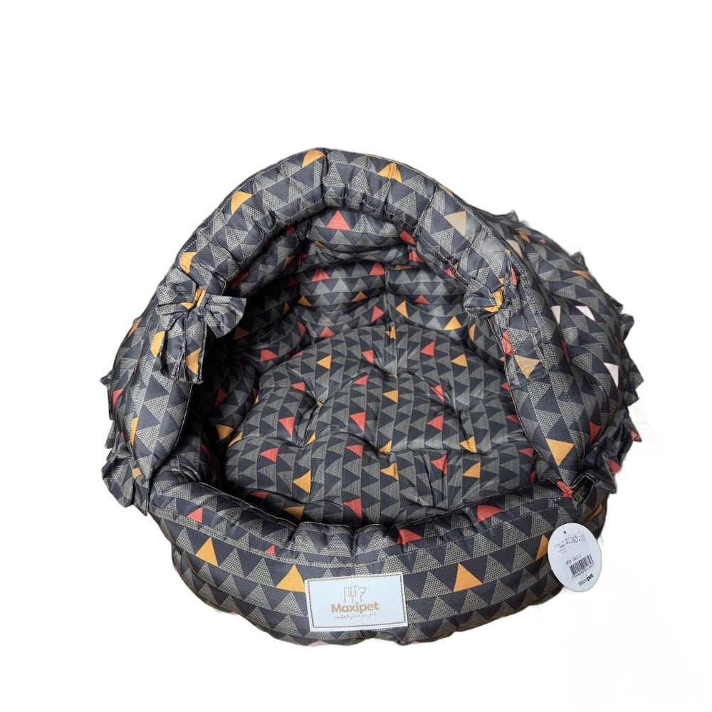 15394416471-4cc3852a93f62355a4df9a43a36c95bd.jpg Caminha Pet para Cachorro Gato Tipo Iglu mod 1076 U na cor Marrom e Tringulos Multicores - Imagem 1