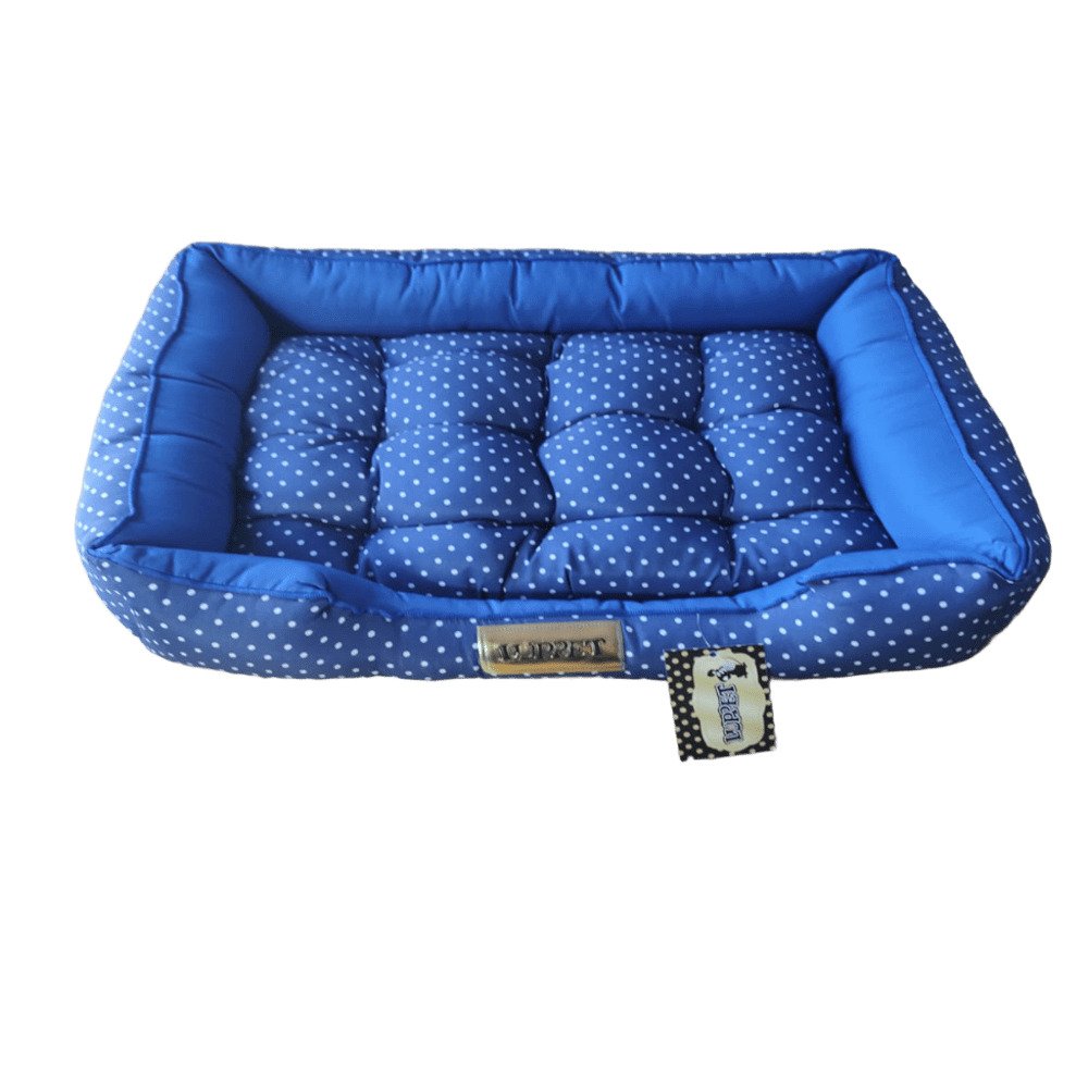 15395358148-6130830628fcc12b983aca6d39d4d763.jpg Caminha Pet para Cachorro mod retangular Luxo Luppet M cor Azul Bolinhas - Imagem 1