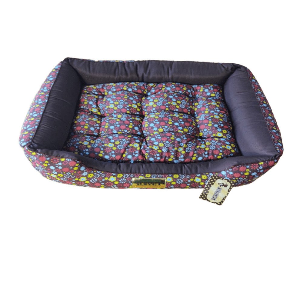 15395359601-da0fe78d7f657c8a75c8cfddc7c1209f.jpg Caminha Pet para Cachorro mod retangular Luxo Luppet G na cor Marrom Floral - Imagem 1